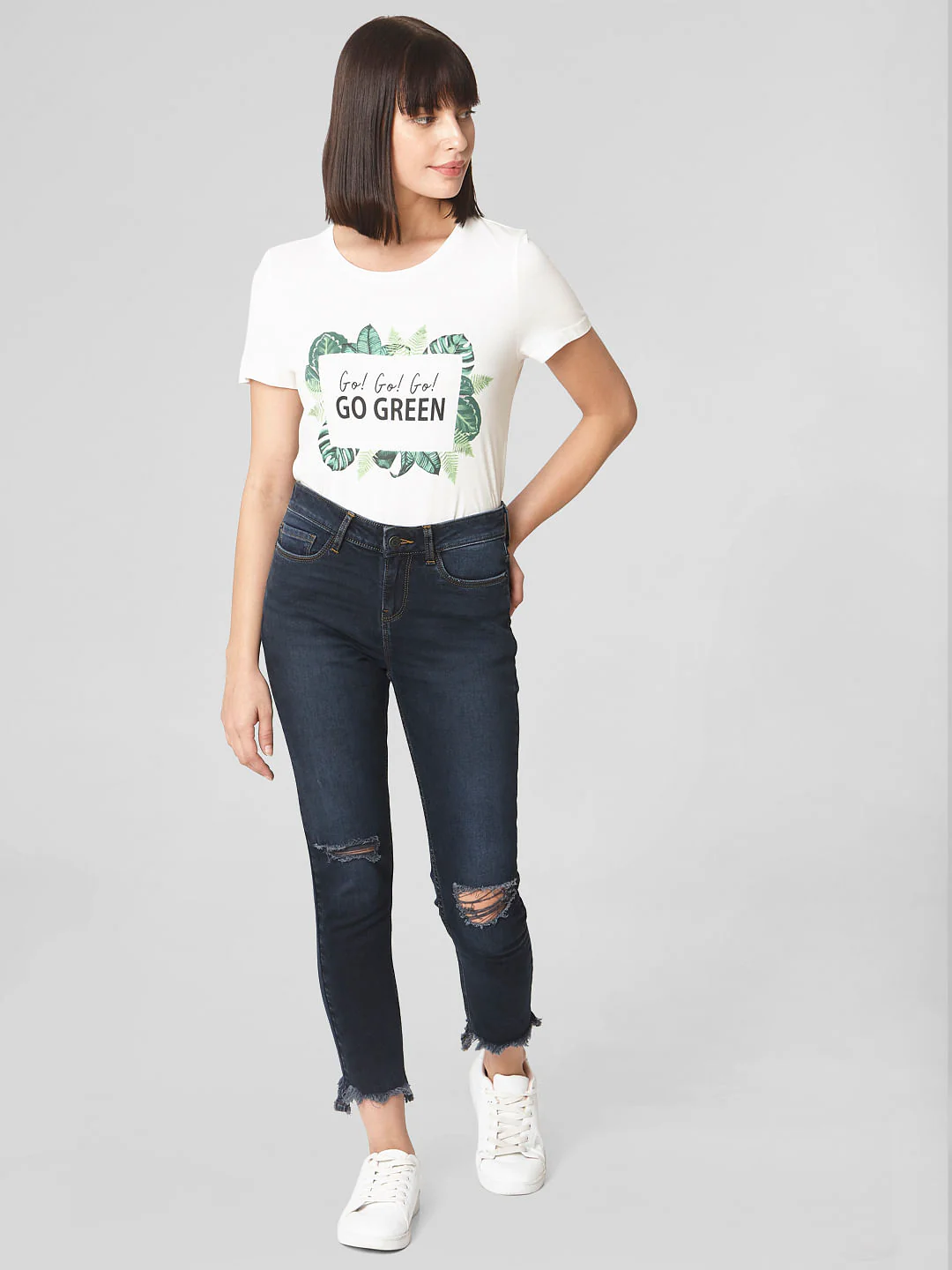 Dark Blue Mid Rise Ripped Skinny Jeans - Image 6