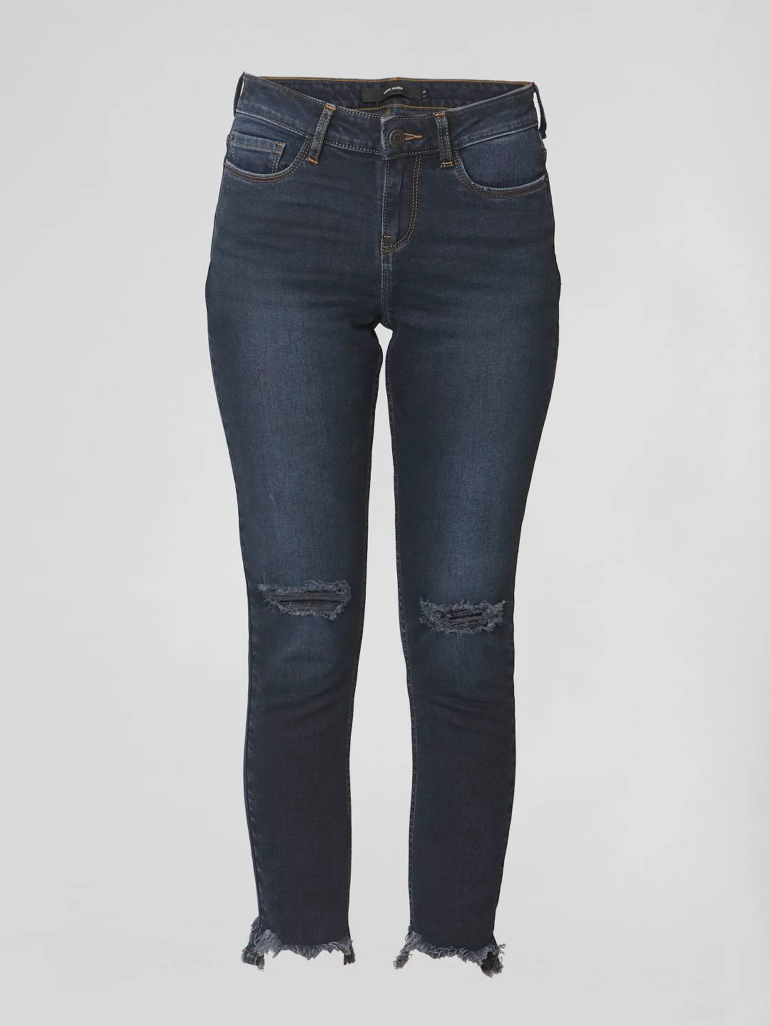 Dark Blue Mid Rise Ripped Skinny Jeans - Image 7