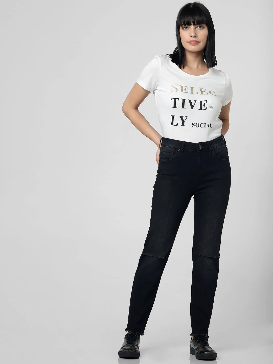 Dark Grey High Rise Knee Slit Skinny Jeans - Image 6