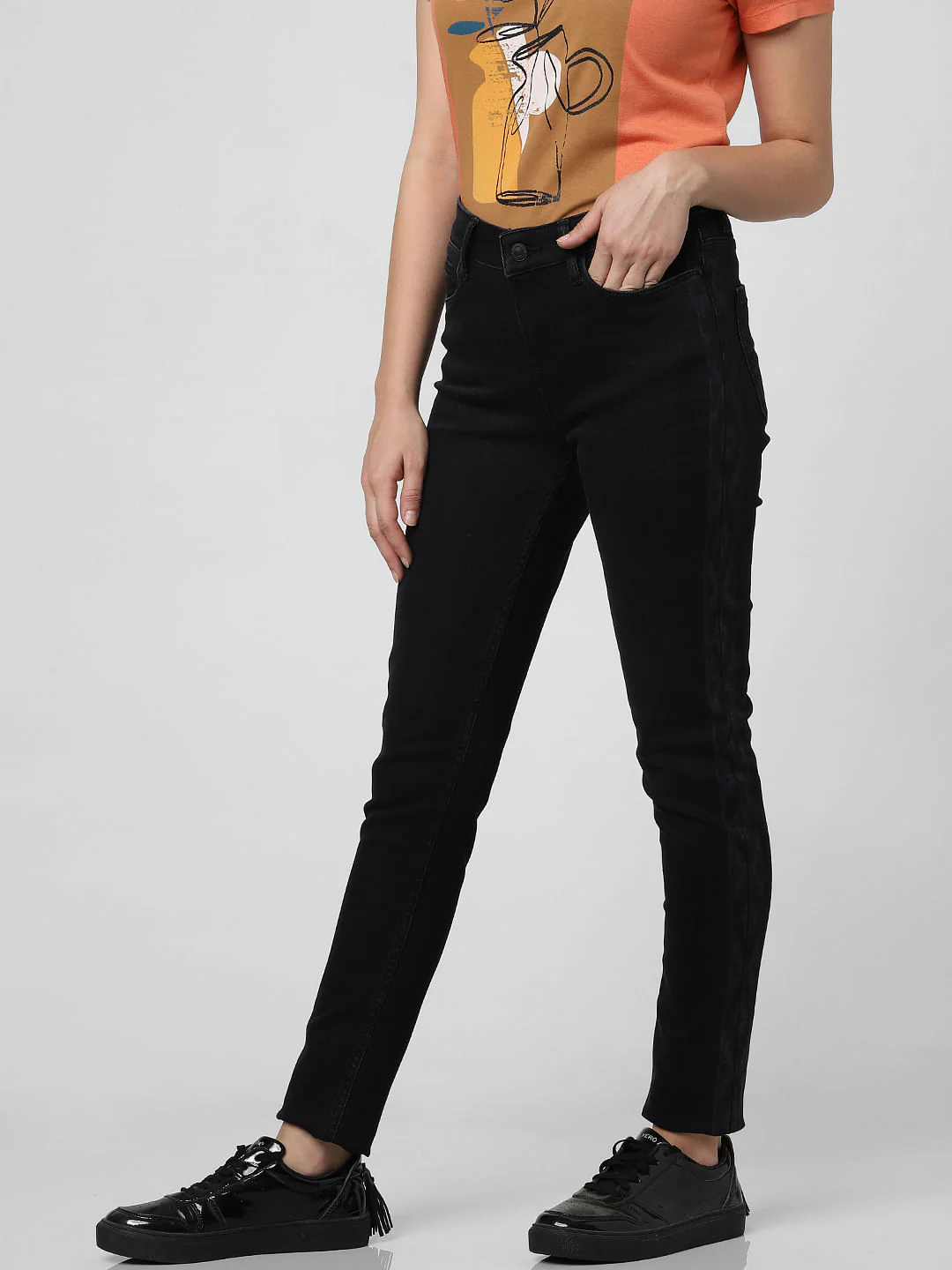 Dark Grey Mid Rise Tape Detail Skinny Jeans - Image 3