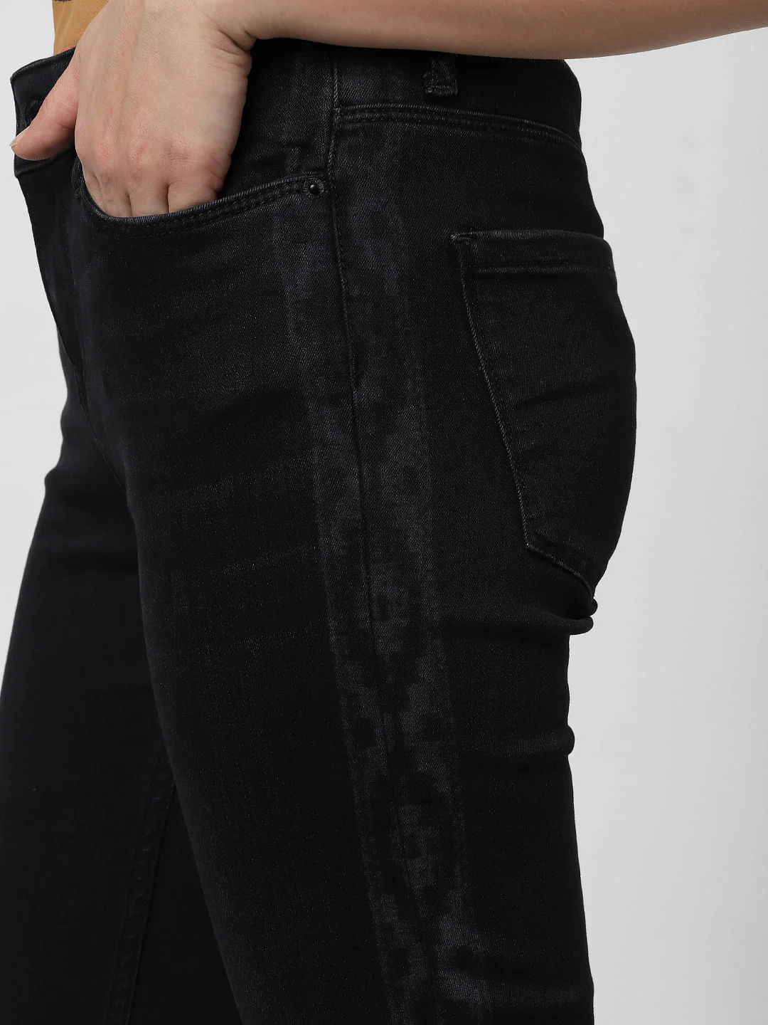 Dark Grey Mid Rise Tape Detail Skinny Jeans - Image 6