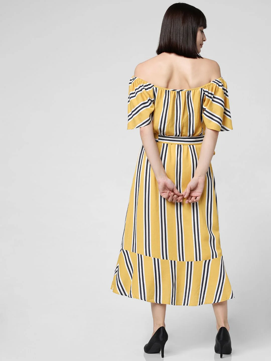 Yellow Striped Off-Shoulder Dress - Image 4