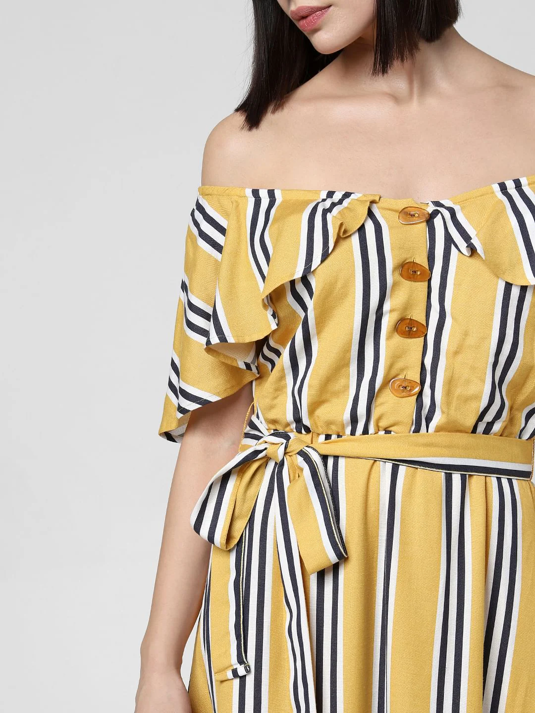Yellow Striped Off-Shoulder Dress - Image 5