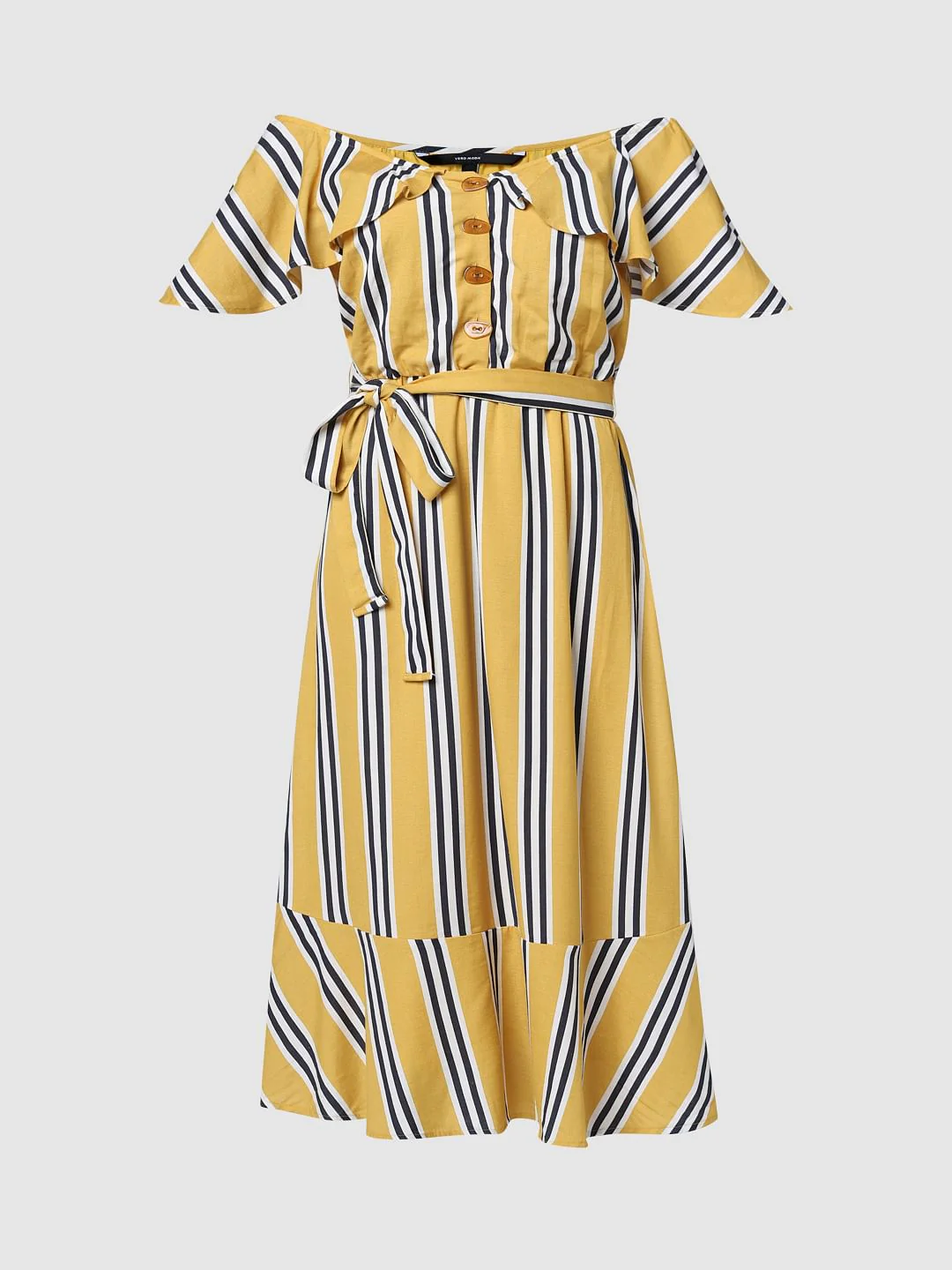 Yellow Striped Off-Shoulder Dress - Image 6