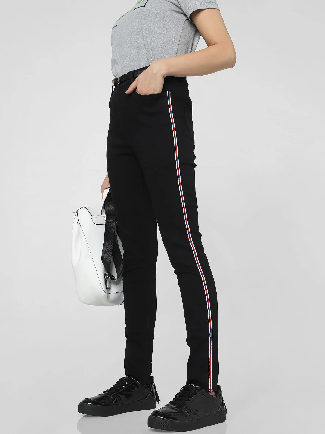 Black High Rise Tape Detail Skinny Fit Jeans - Image 2