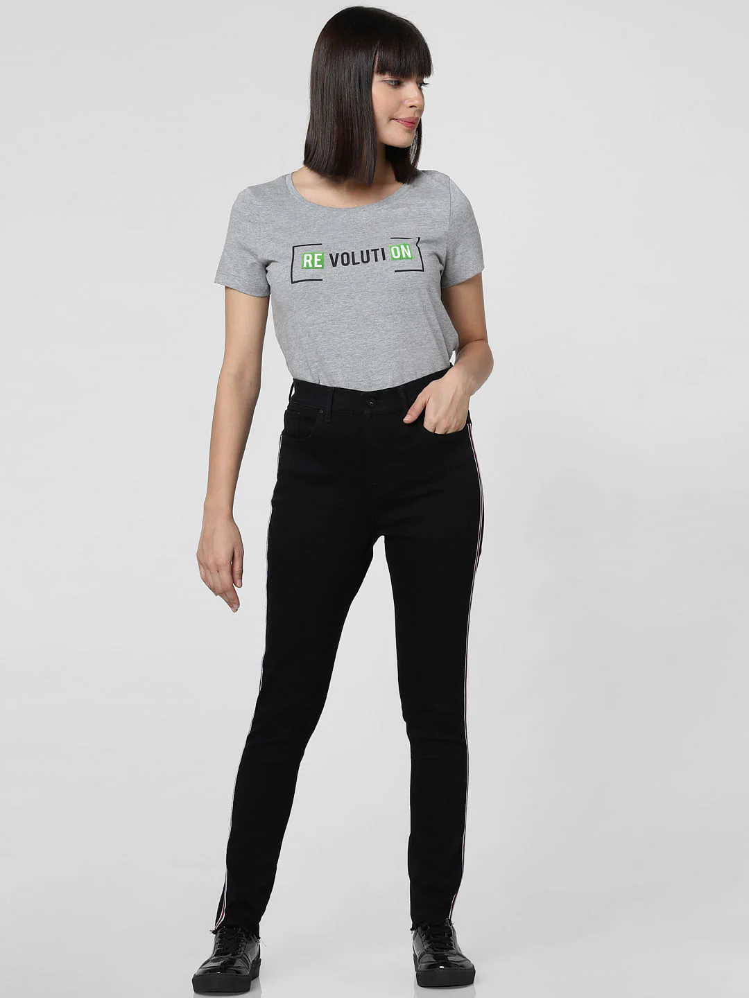 Black High Rise Tape Detail Skinny Fit Jeans - Image 5