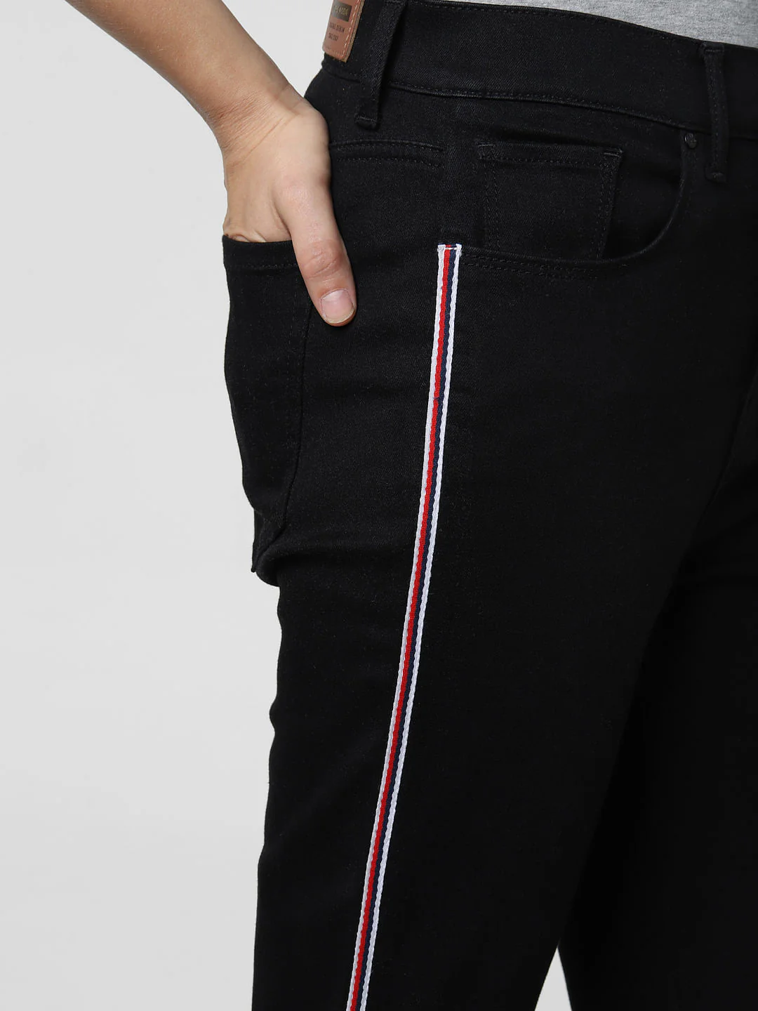 Black High Rise Tape Detail Skinny Fit Jeans - Image 6