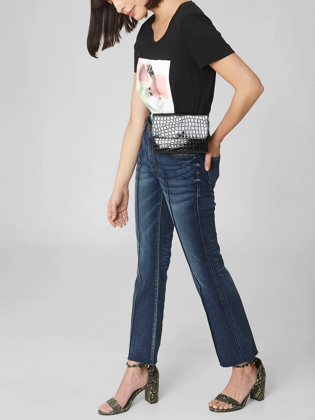 Blue Mid Rise Pin Tuck Boot Cut Jeans - Image 2