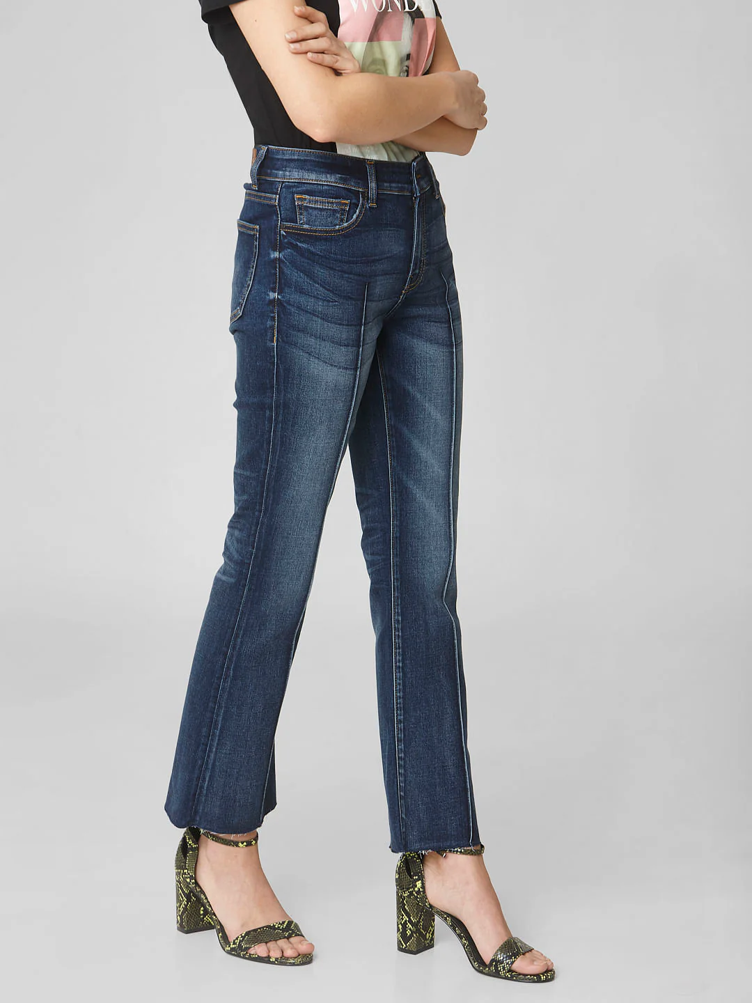 Blue Mid Rise Pin Tuck Boot Cut Jeans - Image 3