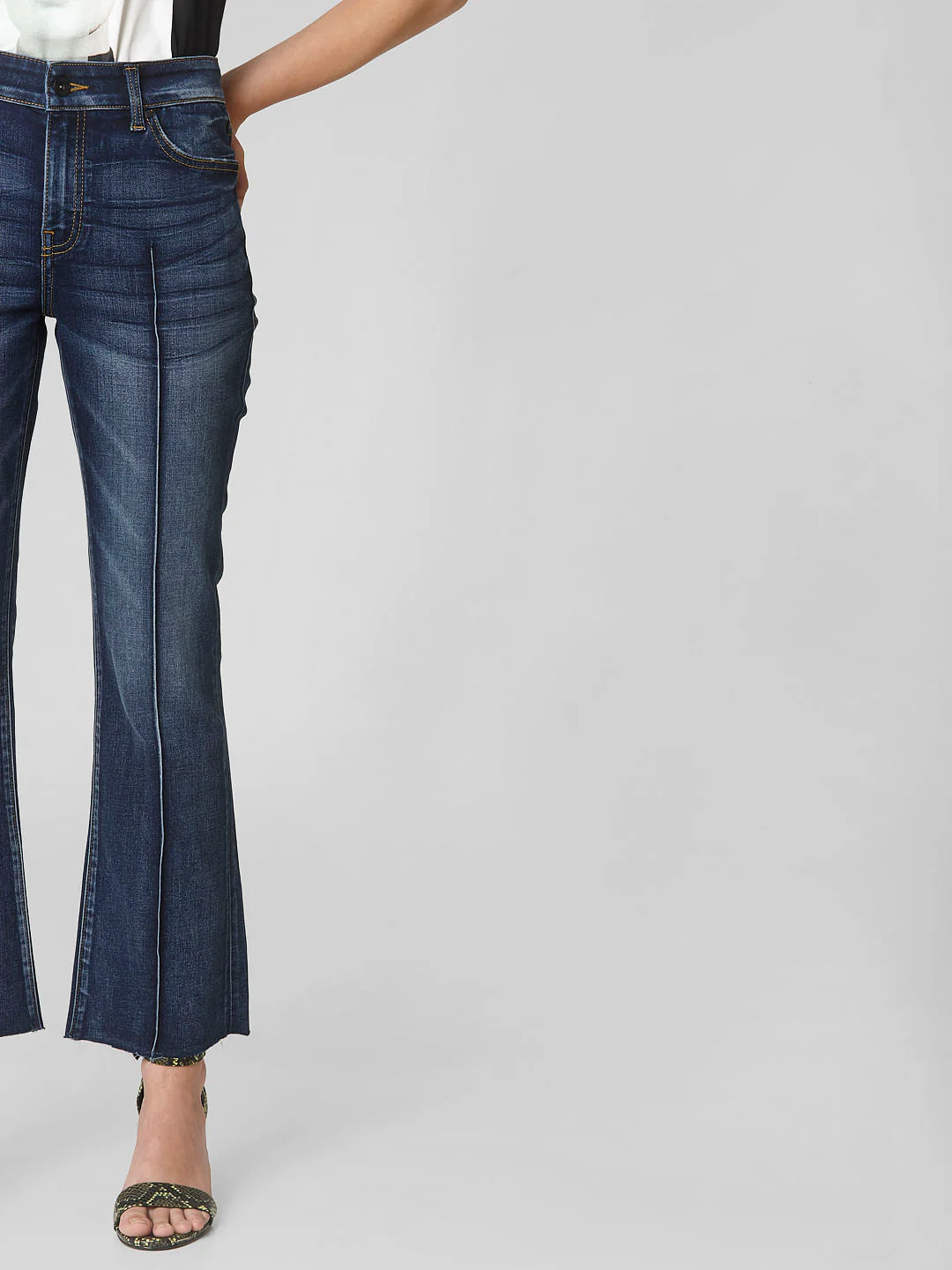 Blue Mid Rise Pin Tuck Boot Cut Jeans - Image 5