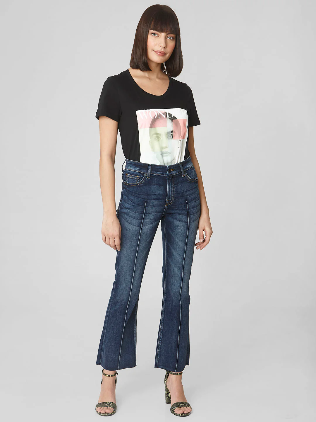 Blue Mid Rise Pin Tuck Boot Cut Jeans - Image 6