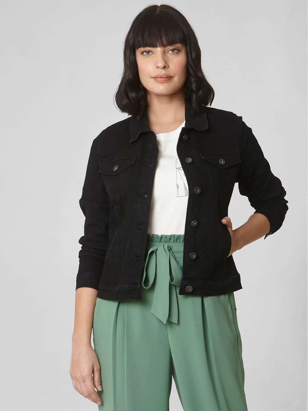 Black Denim Trucker Jacket - Image 2