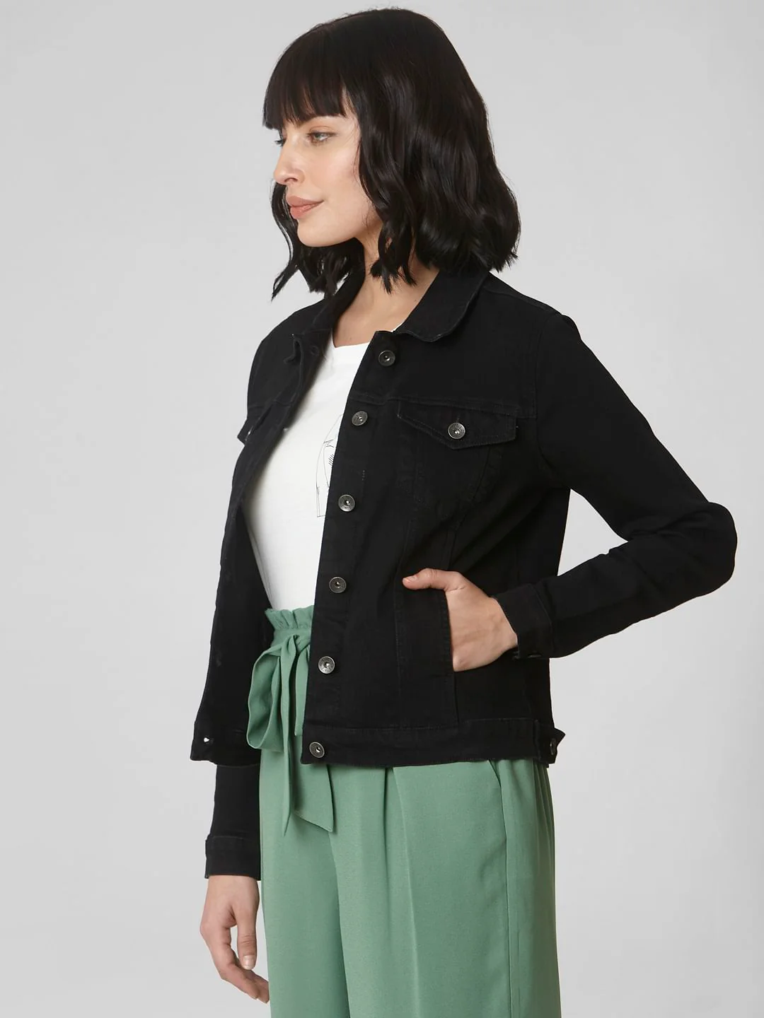 Black Denim Trucker Jacket - Image 3
