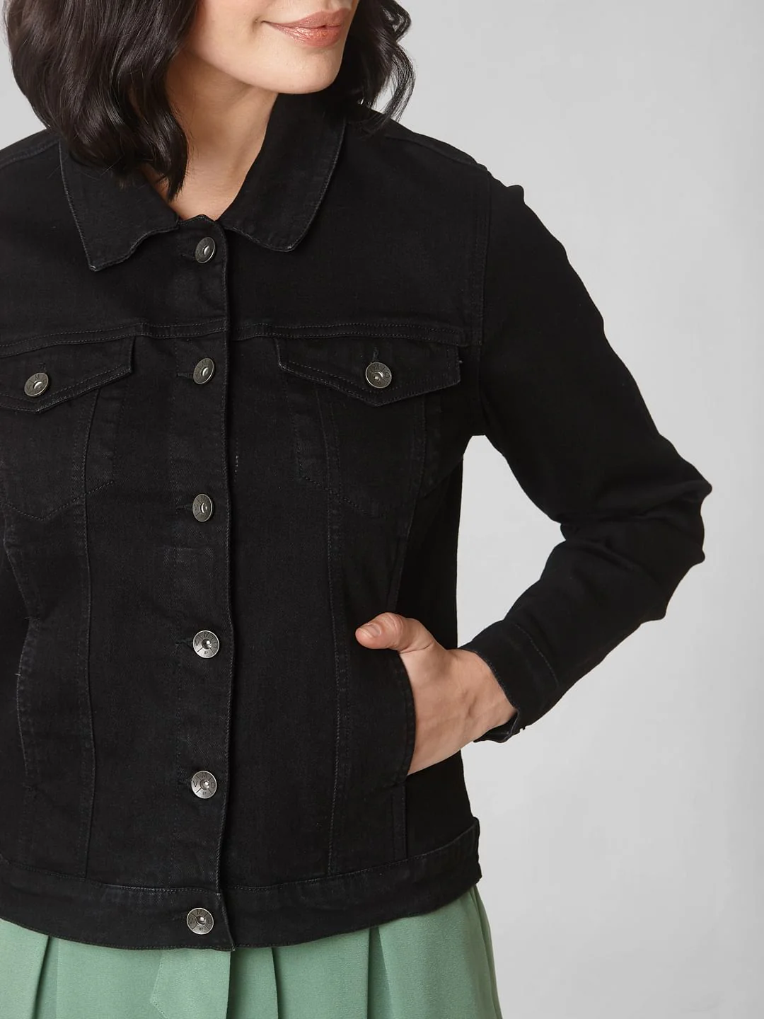 Black Denim Trucker Jacket - Image 6