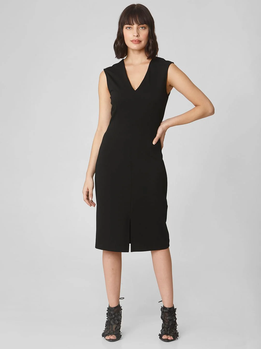 Black V Neck Bodycon Dress