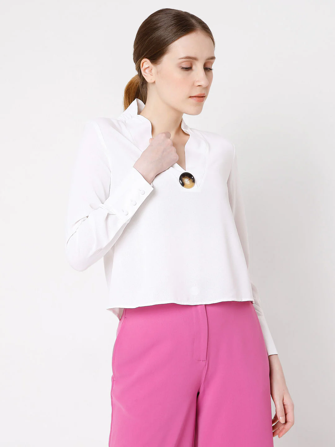 White Button Detail Top - Image 2