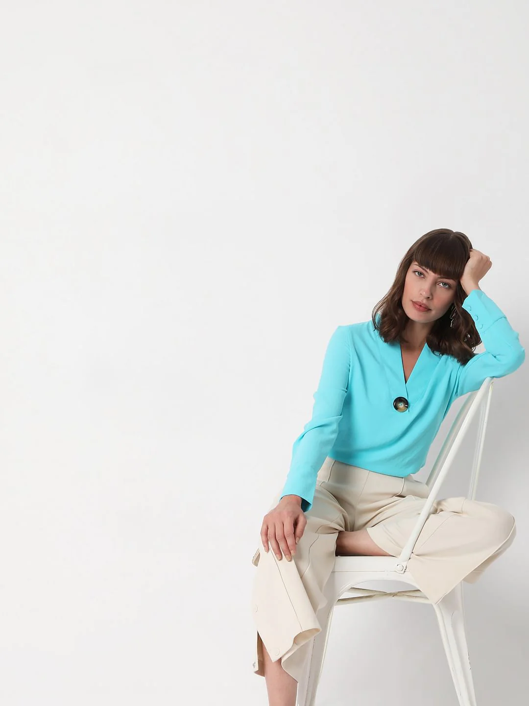 Blue V Neck Top