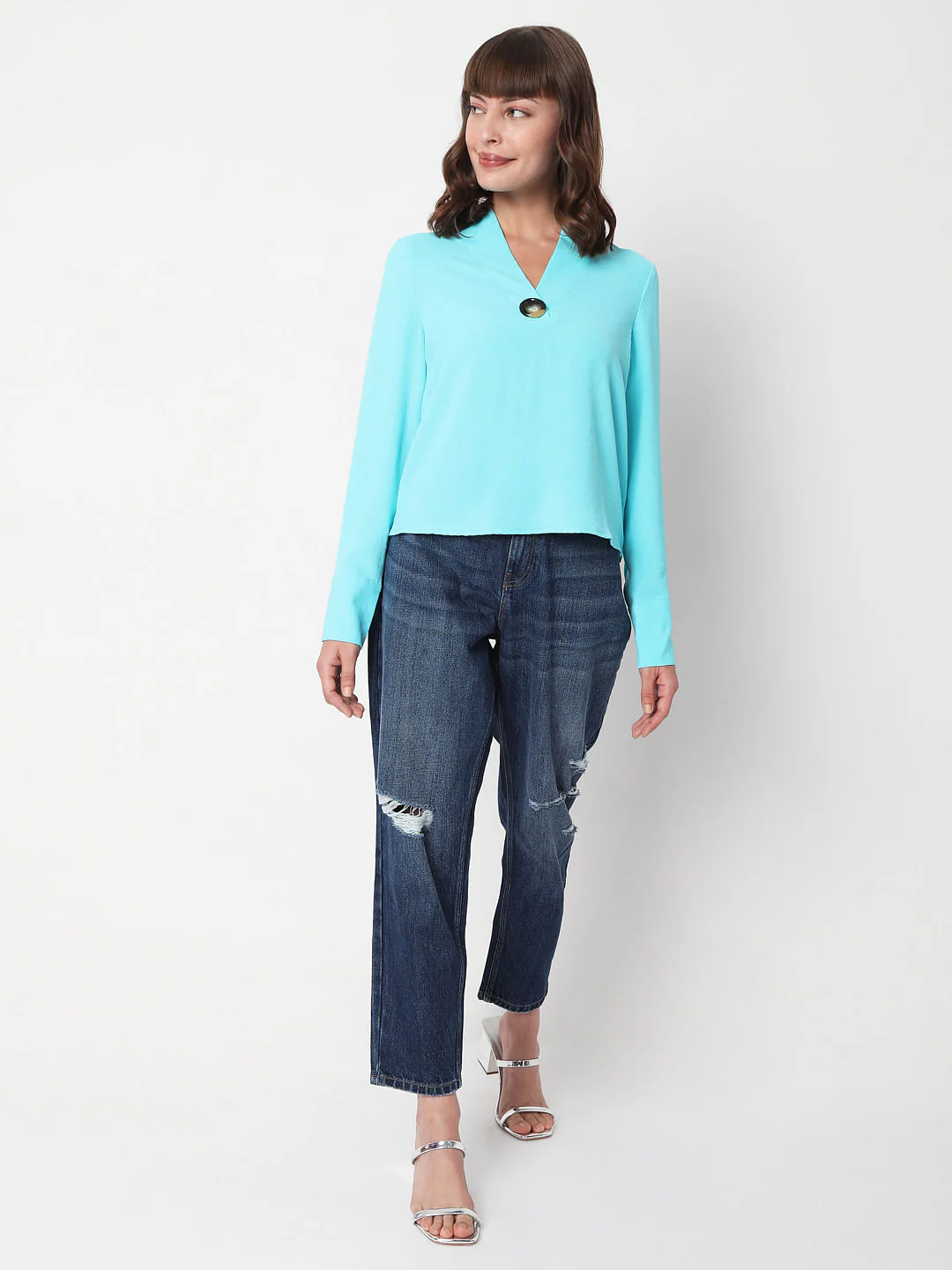 Blue V Neck Top - Image 5