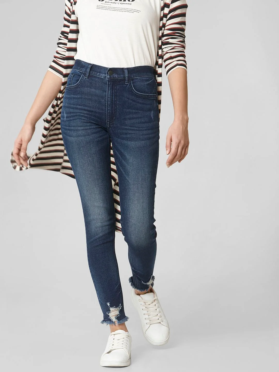 Blue Mid Rise Ripped Skinny Jeans - Image 2