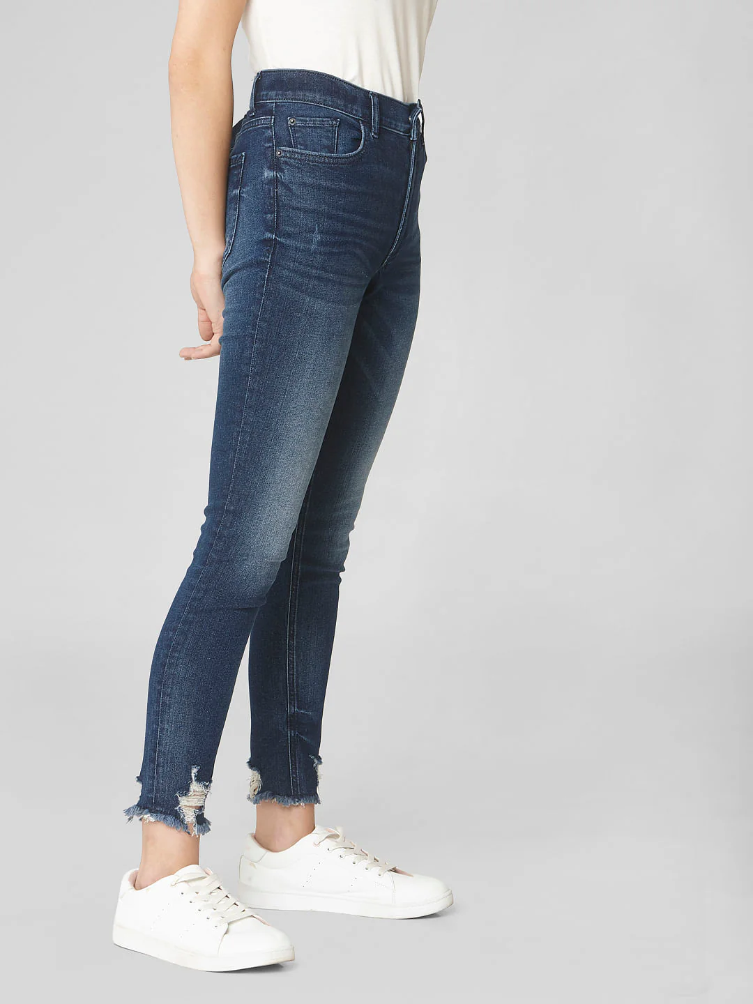 Blue Mid Rise Ripped Skinny Jeans - Image 3