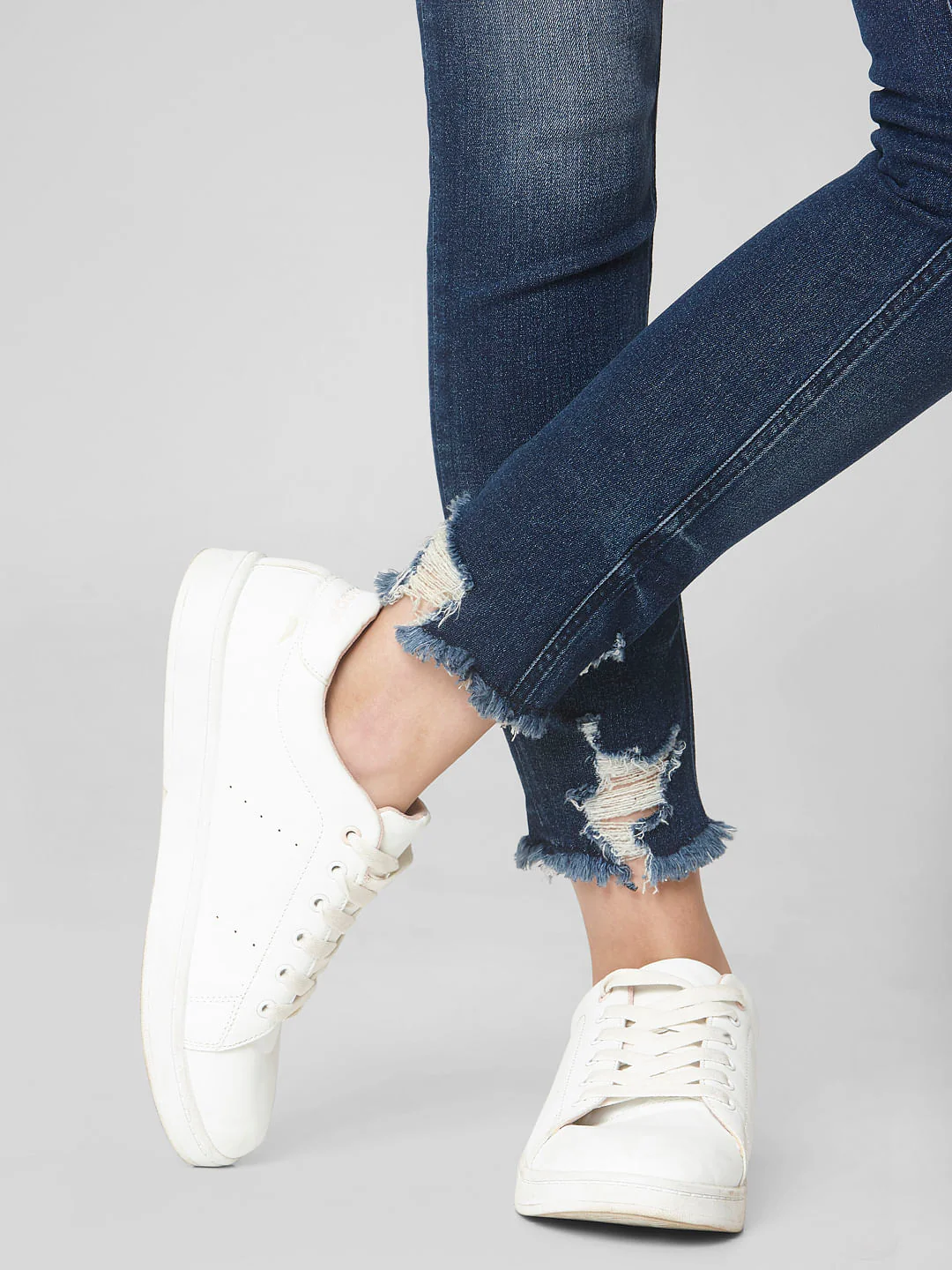 Blue Mid Rise Ripped Skinny Jeans - Image 5