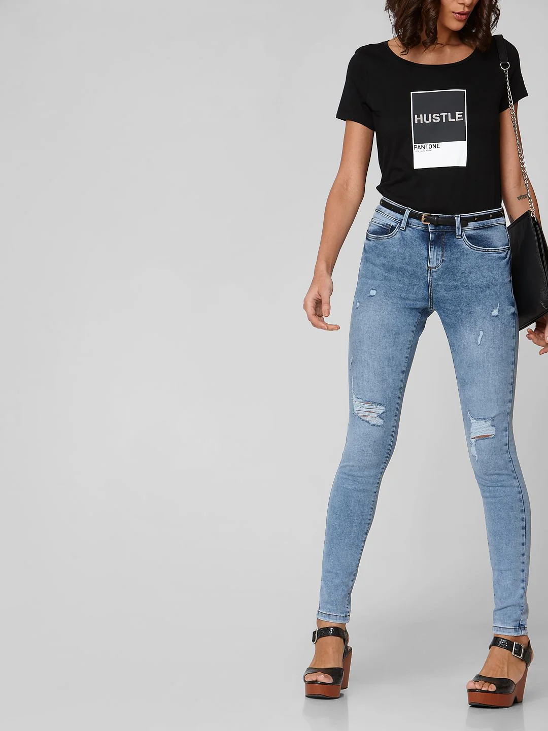 Blue Mid Rise Ripped Skinny Jeans - Image 2