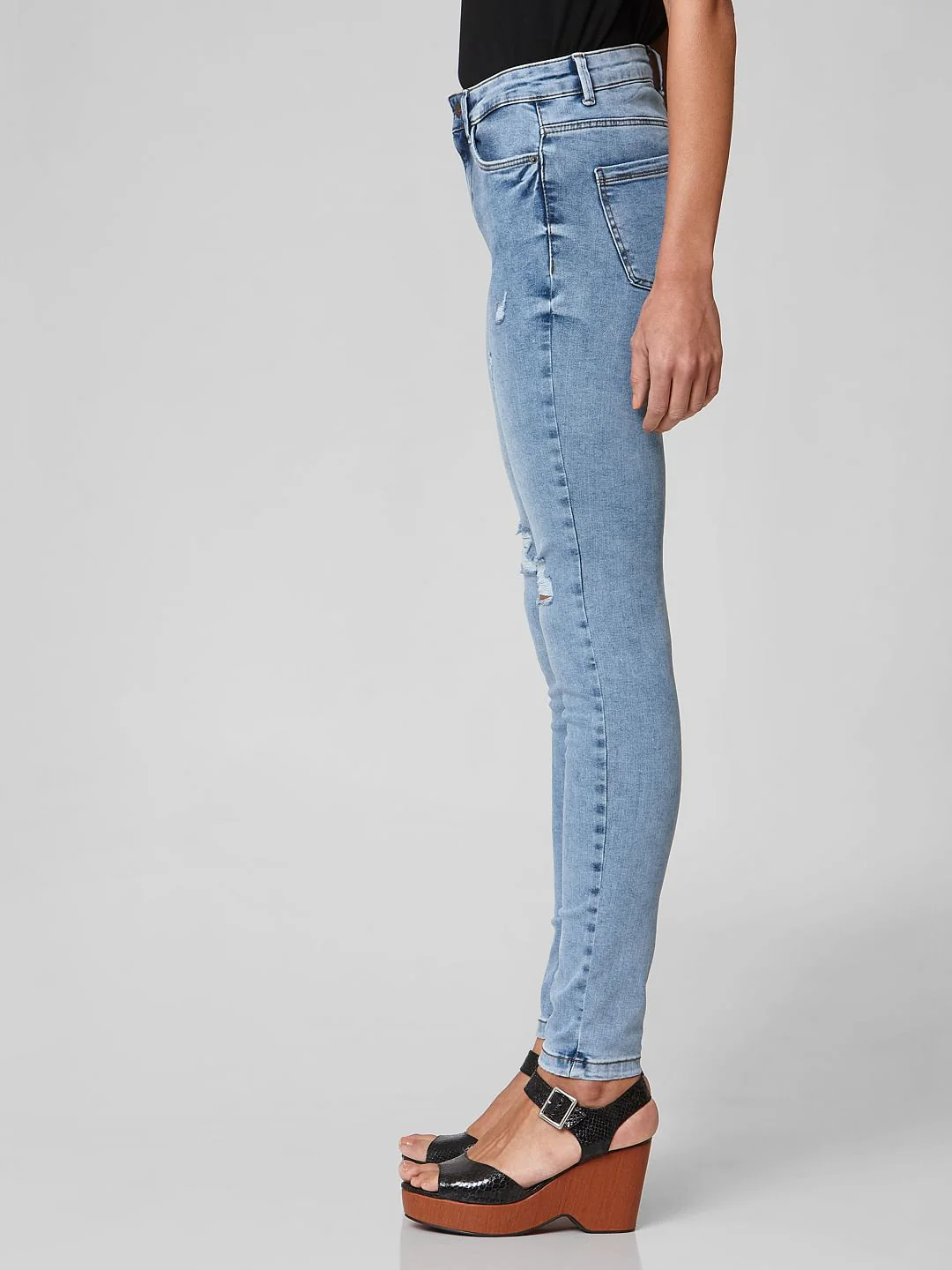 Blue Mid Rise Ripped Skinny Jeans - Image 3