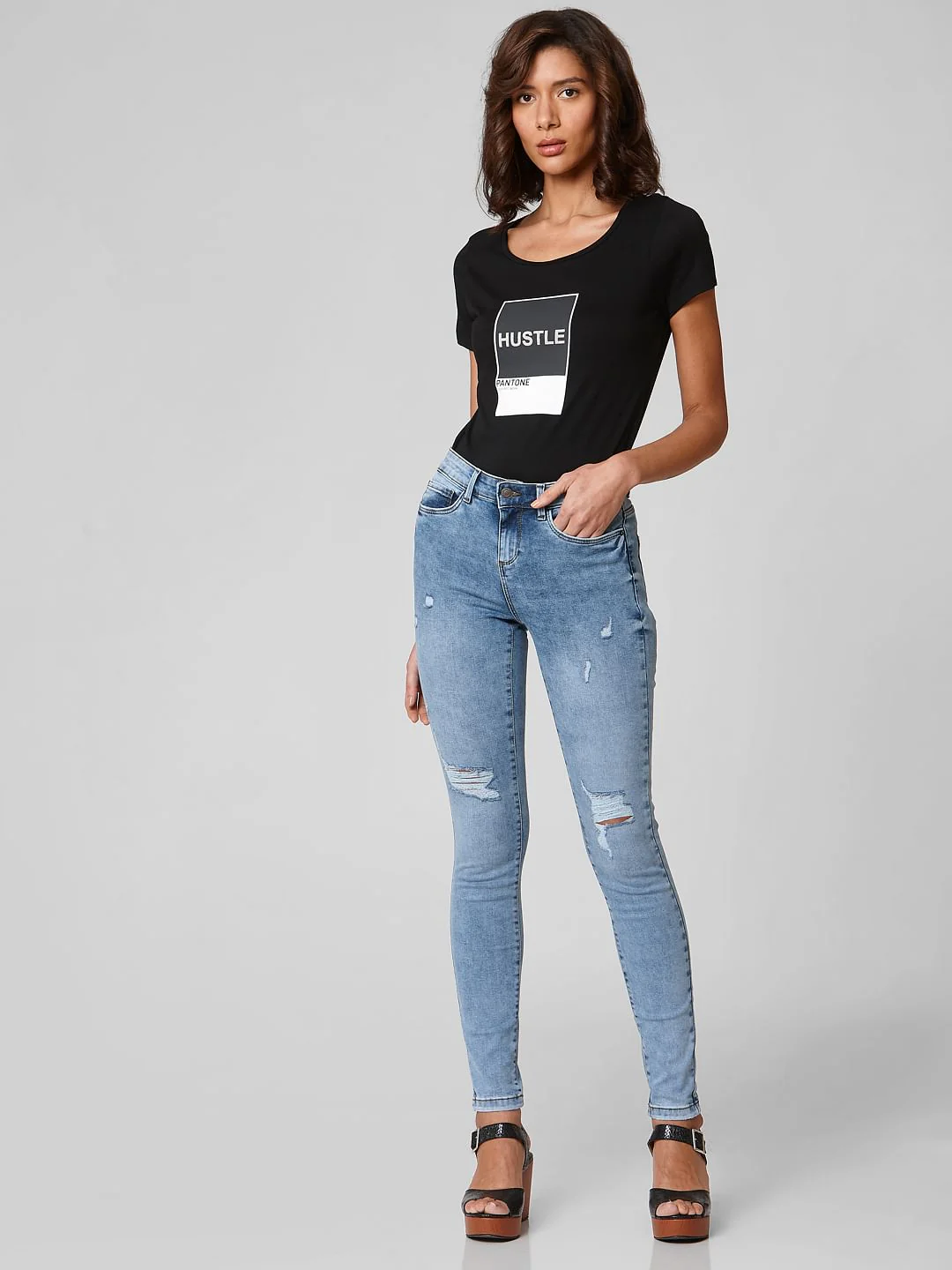 Blue Mid Rise Ripped Skinny Jeans - Image 6