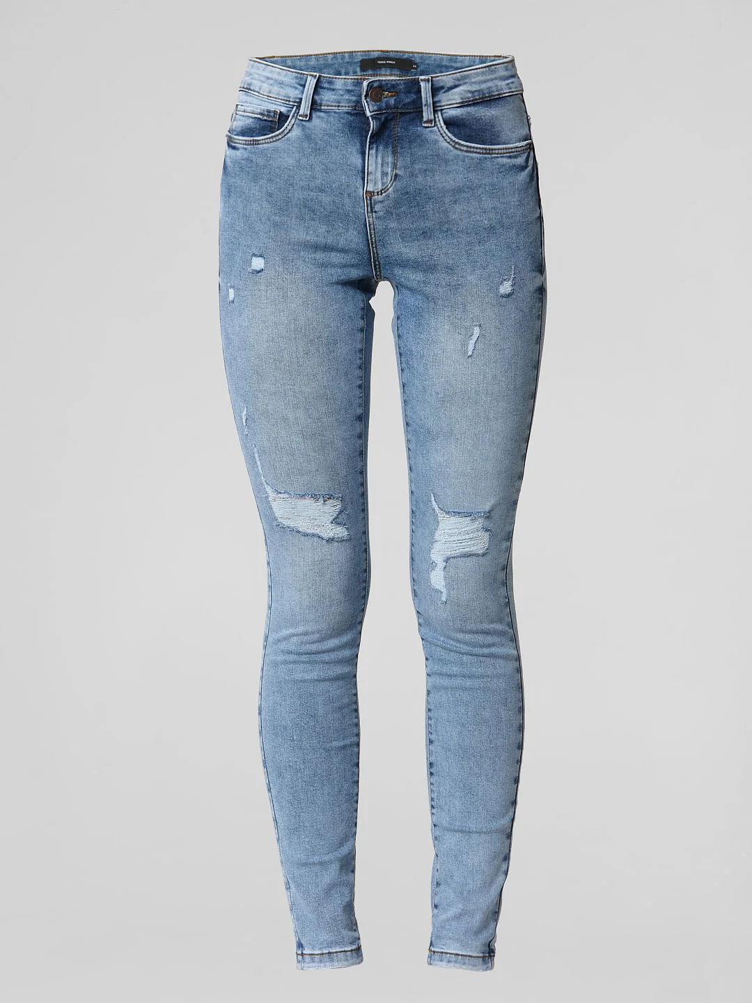 Blue Mid Rise Ripped Skinny Jeans - Image 7