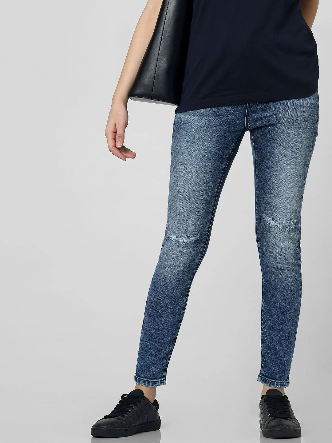 Blue Mid Rise Knee Ripped Skinny Fit Jeans - Image 2