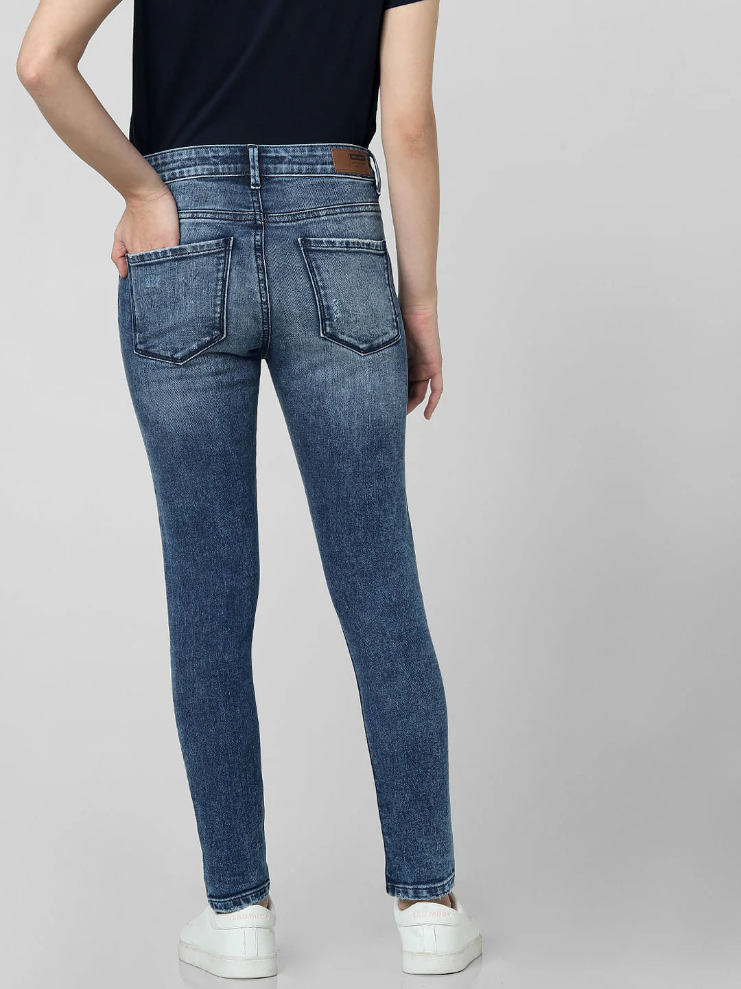 Blue Mid Rise Knee Ripped Skinny Fit Jeans - Image 4