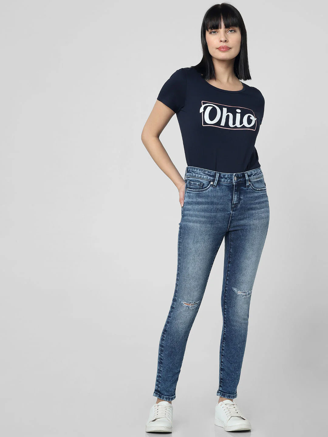 Blue Mid Rise Knee Ripped Skinny Fit Jeans - Image 6