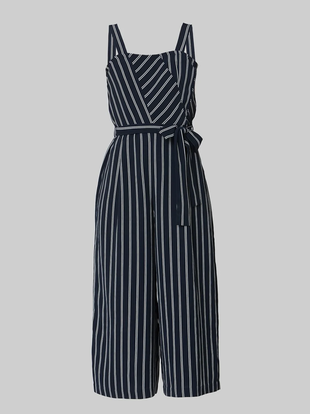 Navy Blue Striped Belted Jumpsuit - Image 6