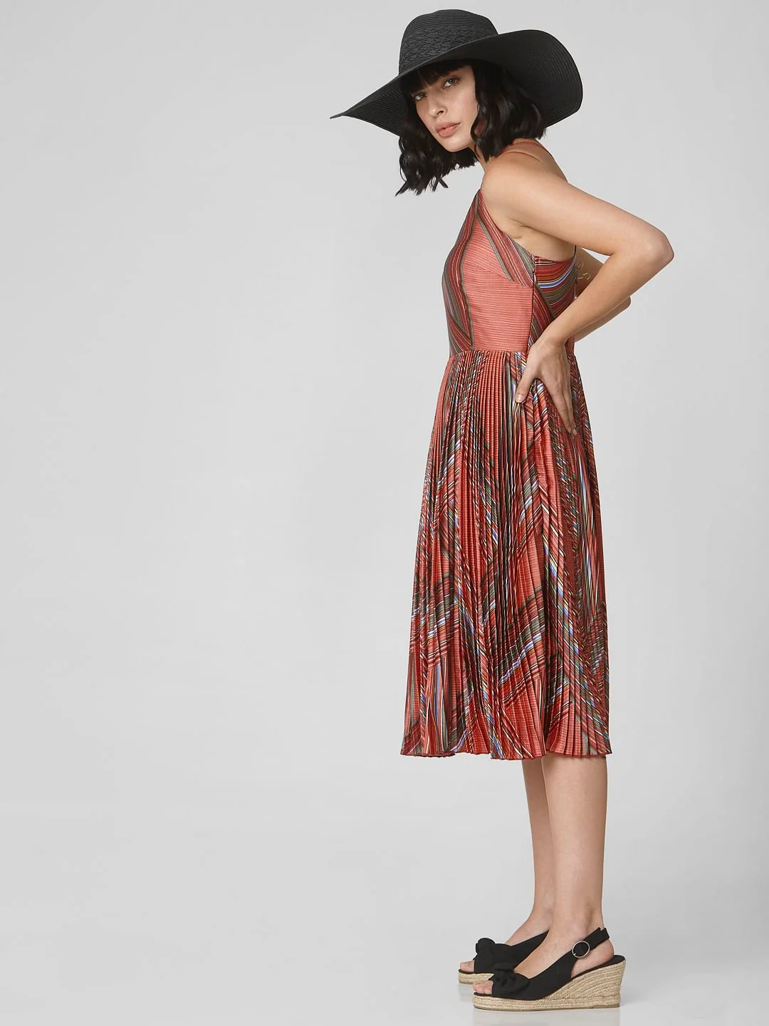 Brown Abstract Print Fit & Flare Dress - Image 2