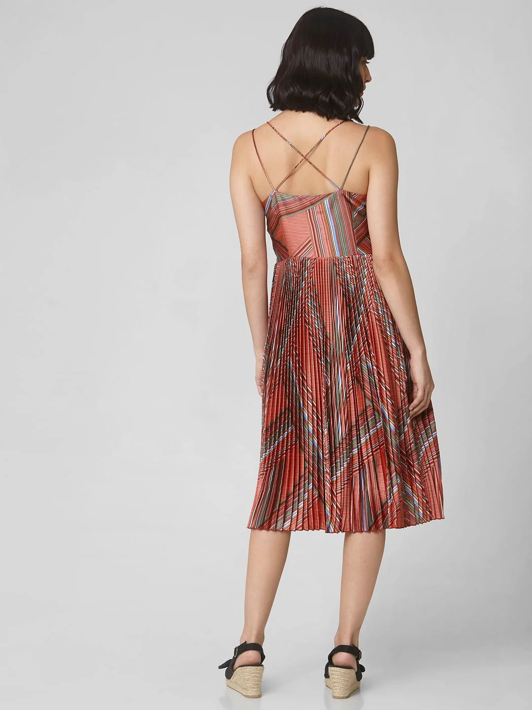 Brown Abstract Print Fit & Flare Dress - Image 4