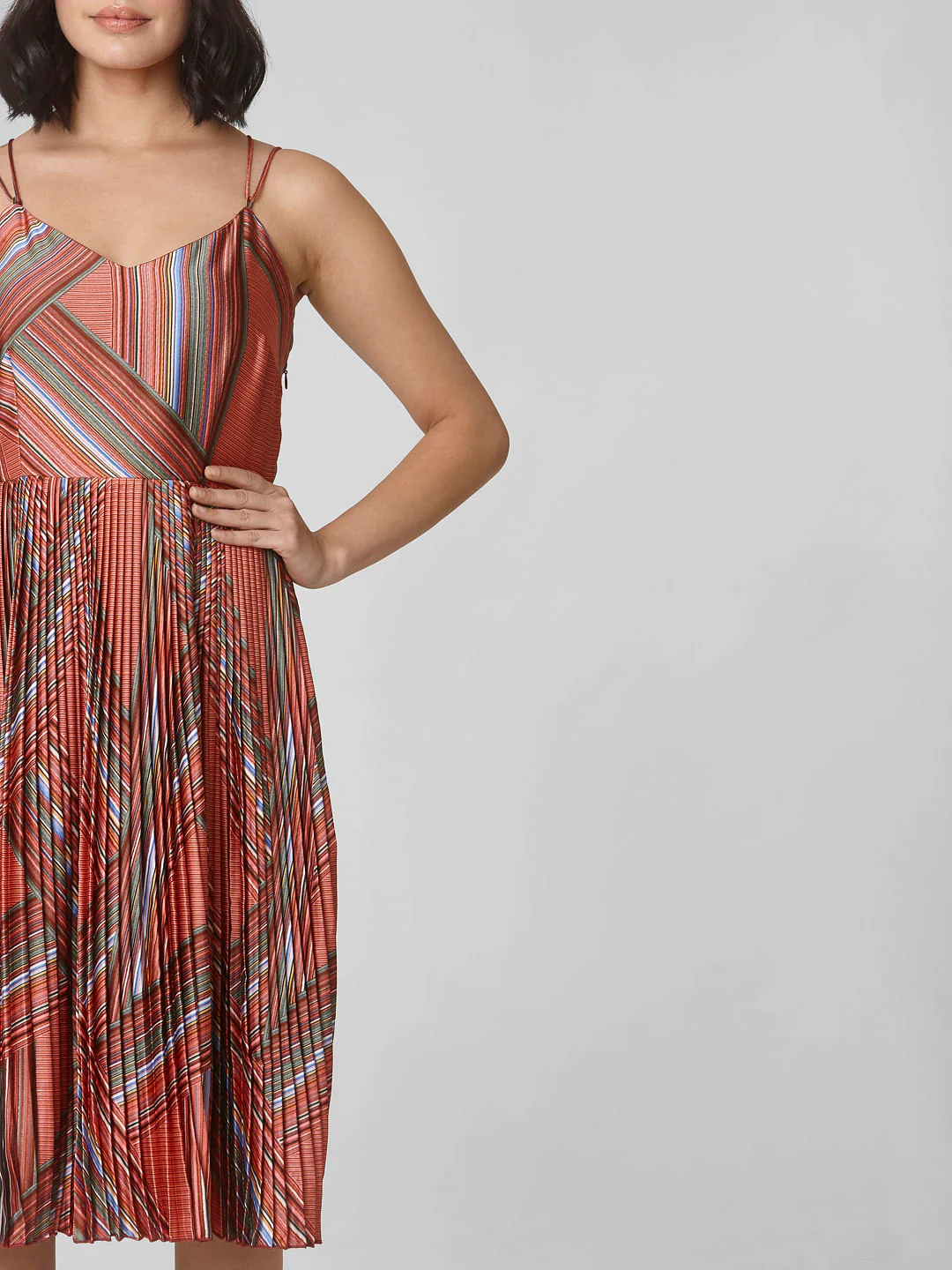 Brown Abstract Print Fit & Flare Dress - Image 5