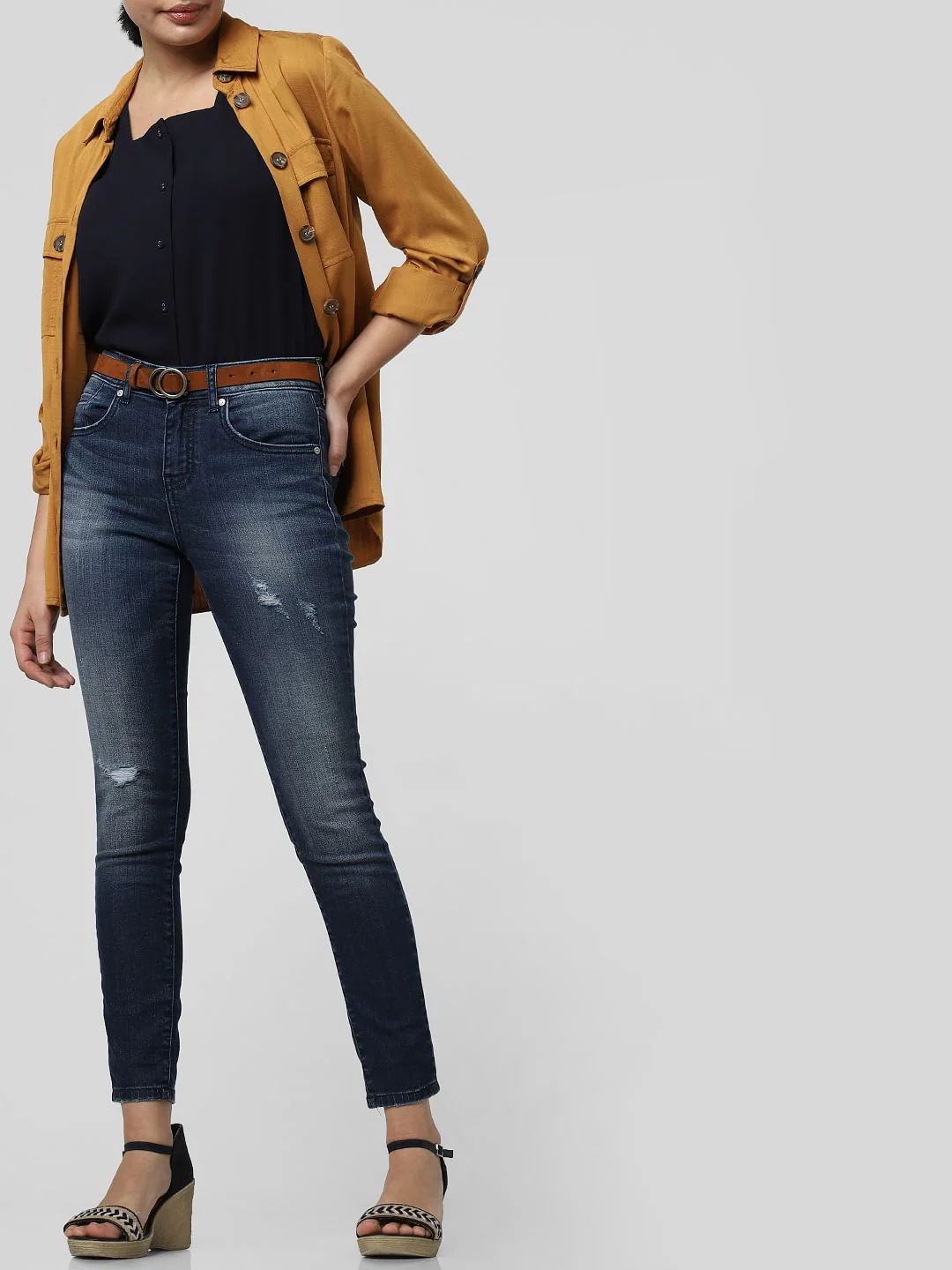 Blue Mid Rise Distressed Skinny Jeans - Image 2