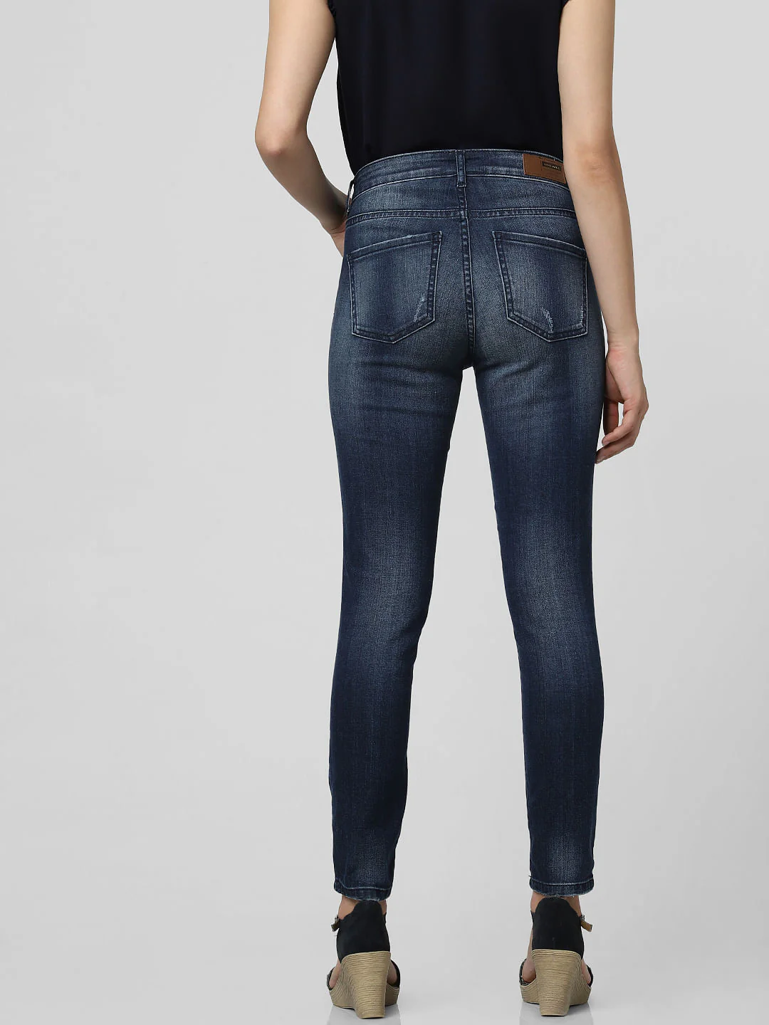 Blue Mid Rise Distressed Skinny Jeans - Image 4