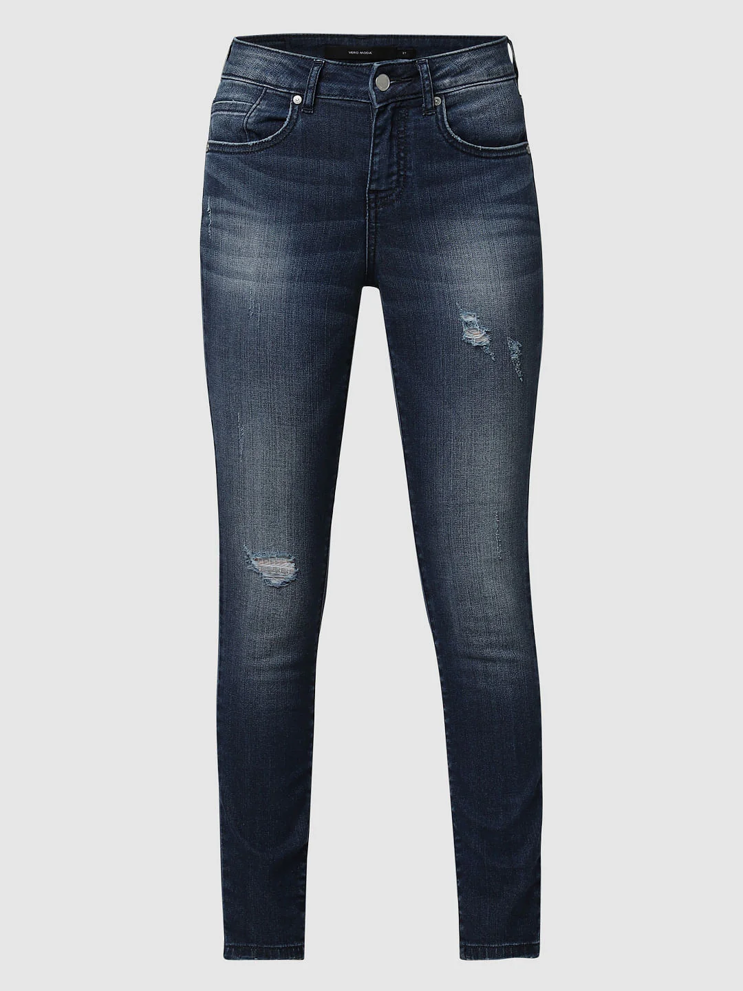 Blue Mid Rise Distressed Skinny Jeans - Image 7