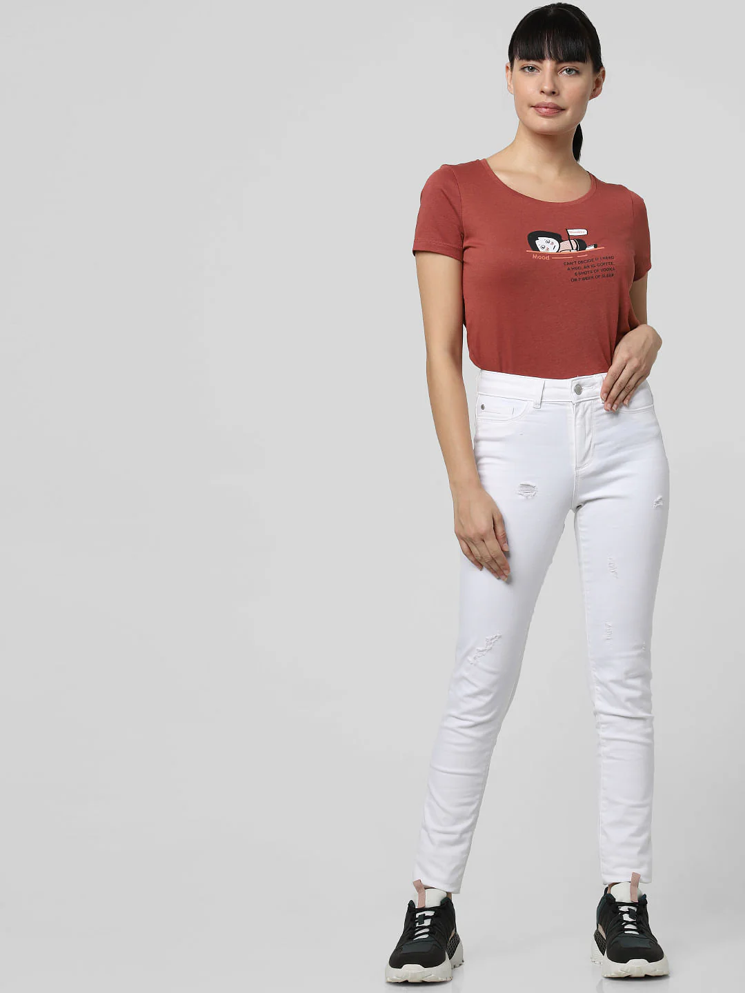 White Mid Rise Distressed Skinny Jeans - Image 5