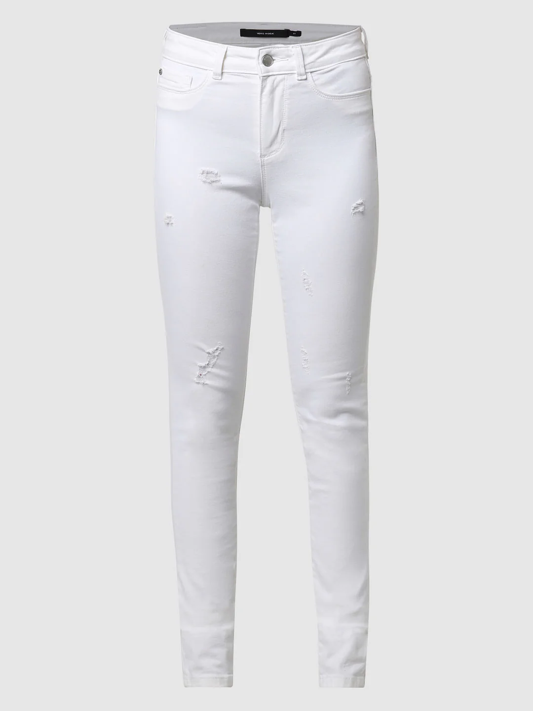 White Mid Rise Distressed Skinny Jeans - Image 7