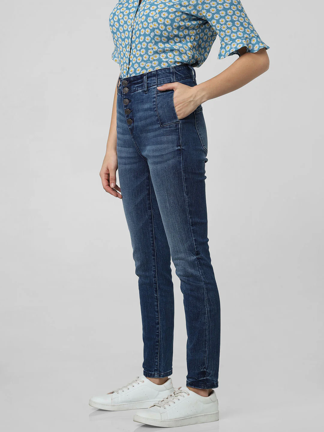 Blue High Rise Skinny Fit Jeans - Image 3