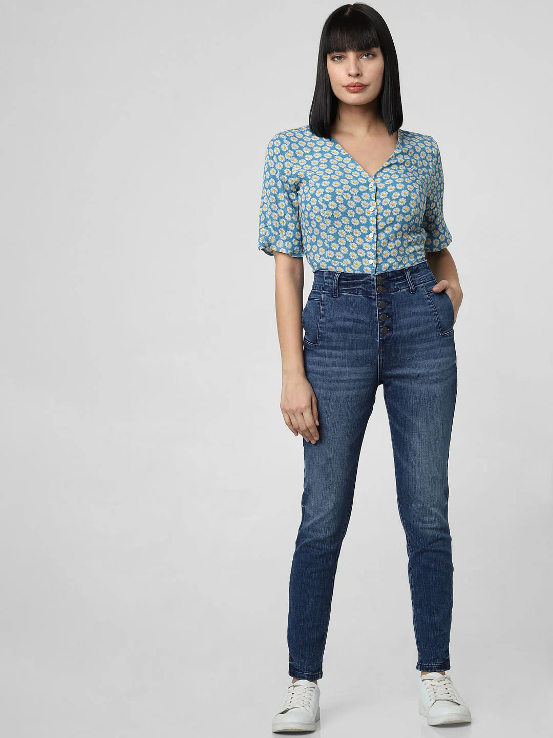 Blue High Rise Skinny Fit Jeans - Image 5
