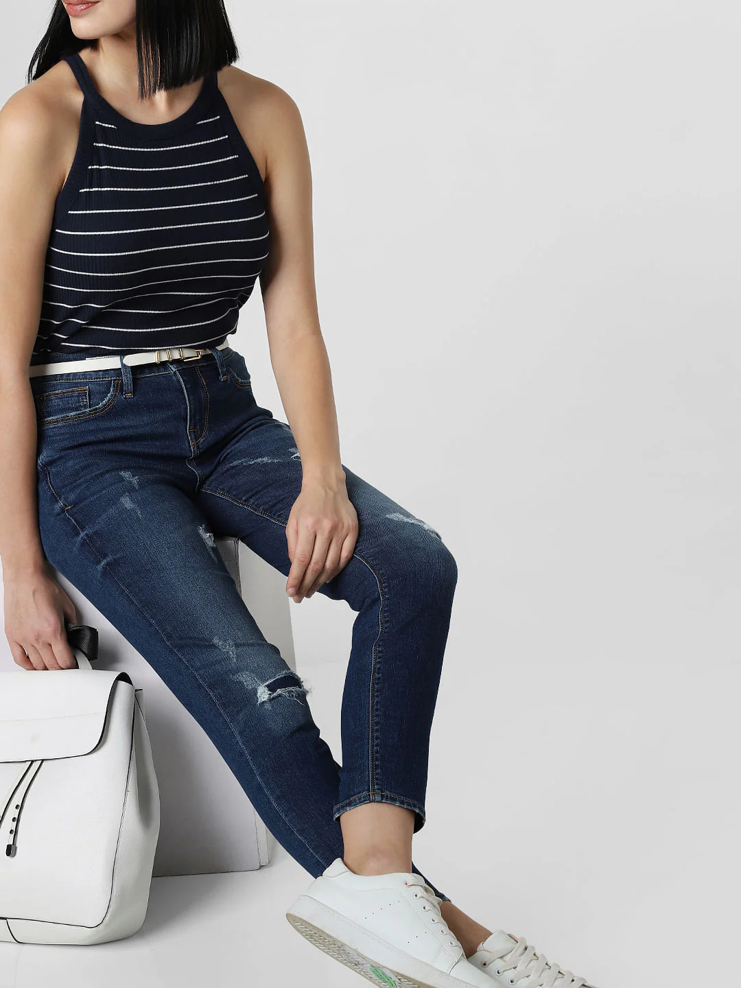 Blue Mid Rise Ripped Skinny Fit Jeans - Image 2