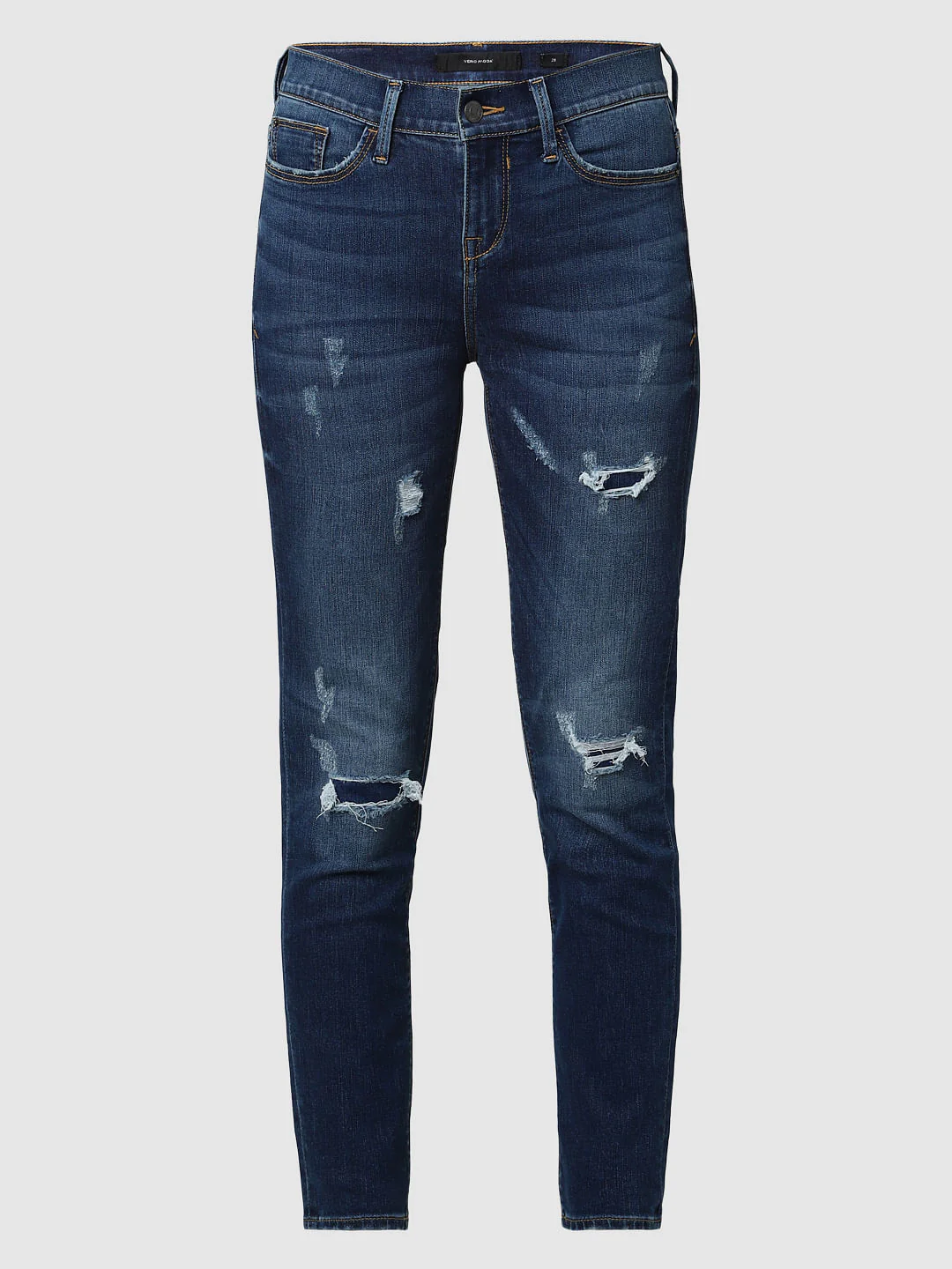 Blue Mid Rise Ripped Skinny Fit Jeans - Image 7