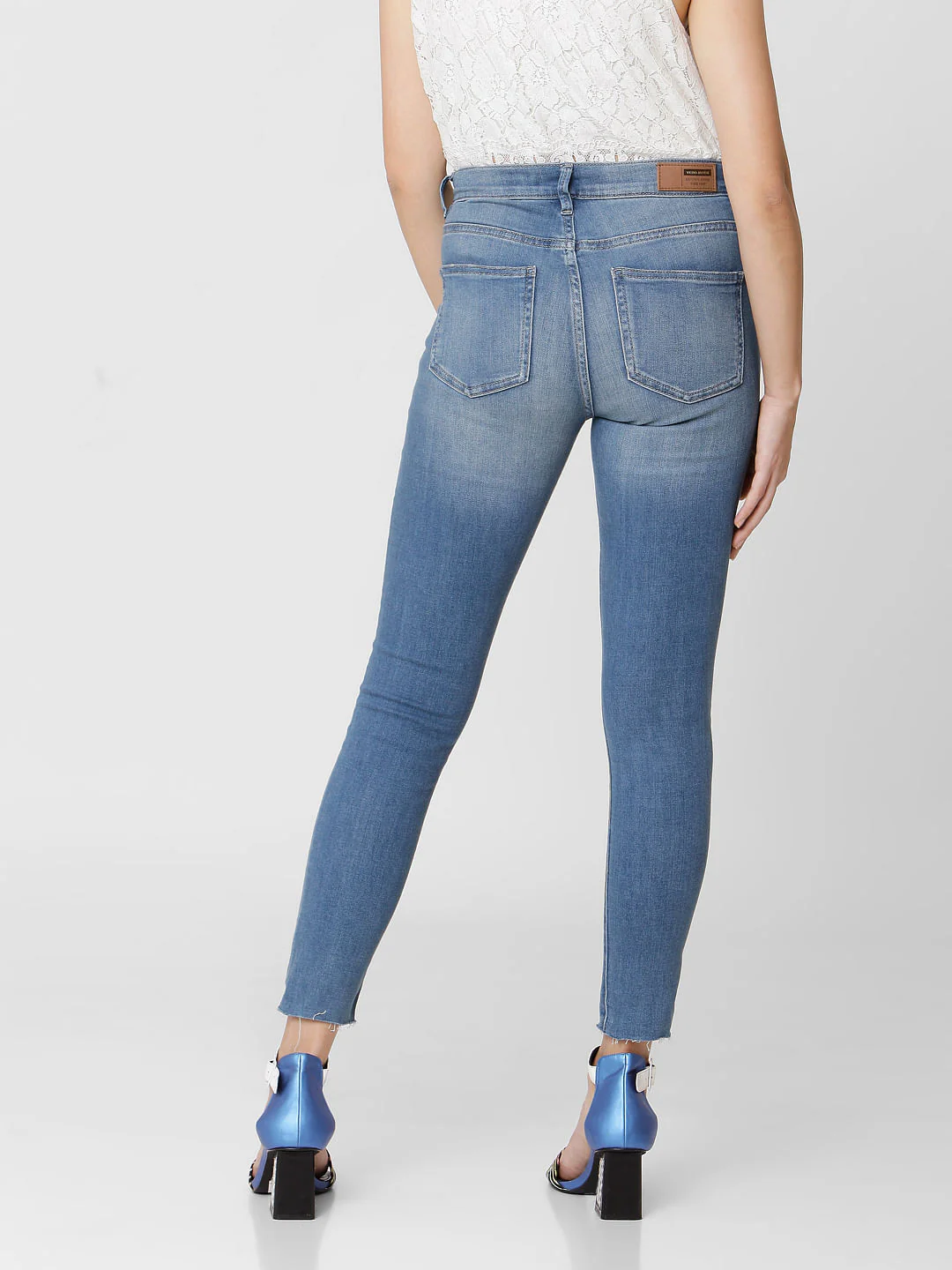 Blue Mid Rise Mildly Distressed Skinny Jeans - Image 4