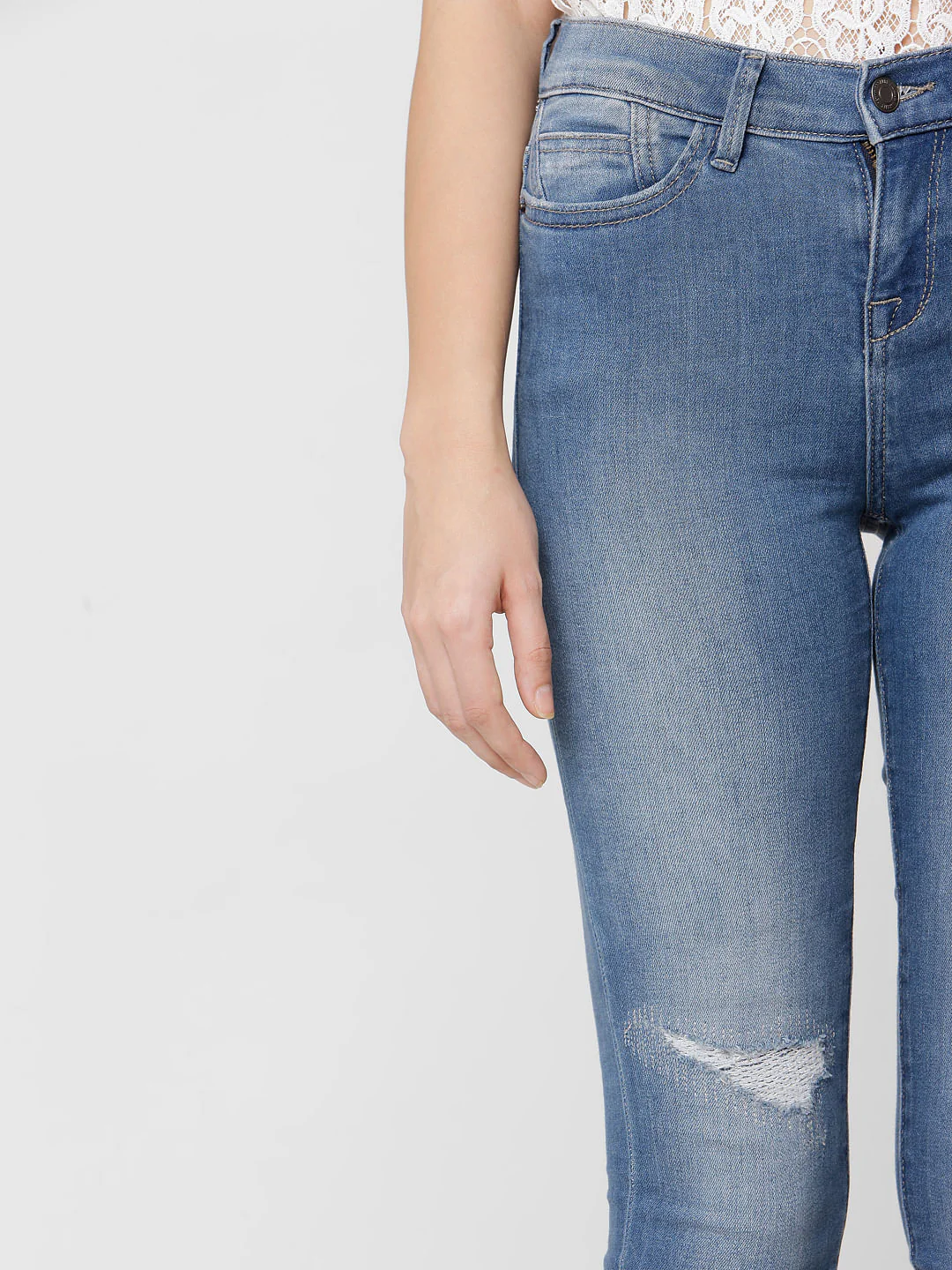 Blue Mid Rise Mildly Distressed Skinny Jeans - Image 5