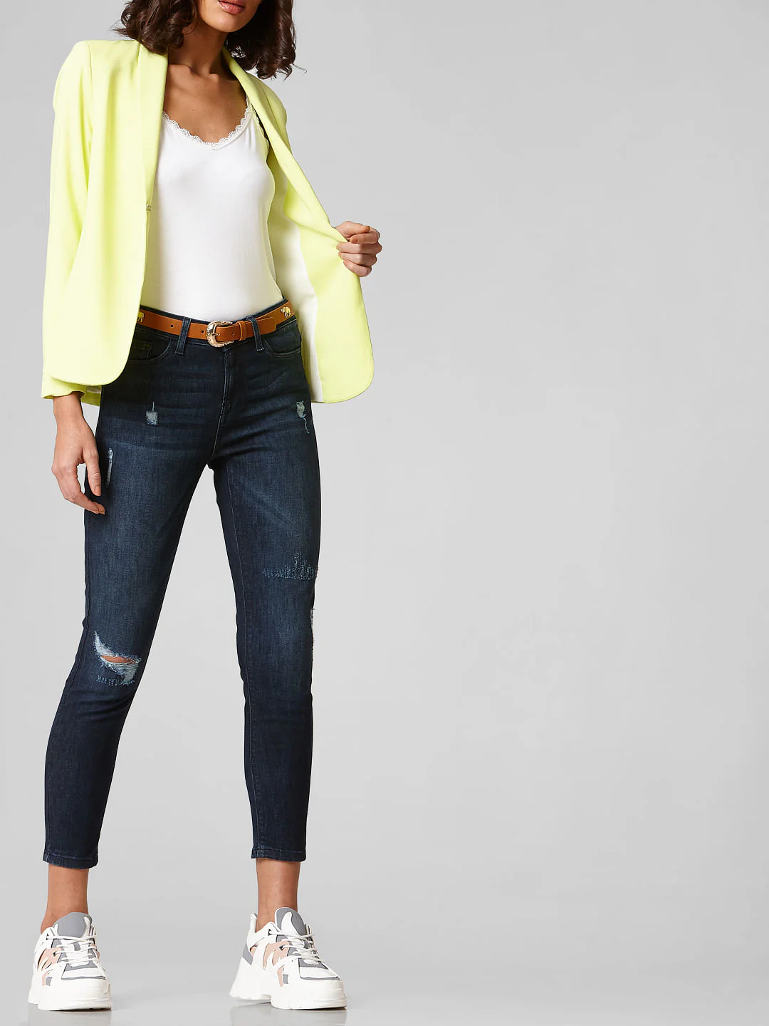Blue Mid Rise Distressed Skinny Jeans - Image 2