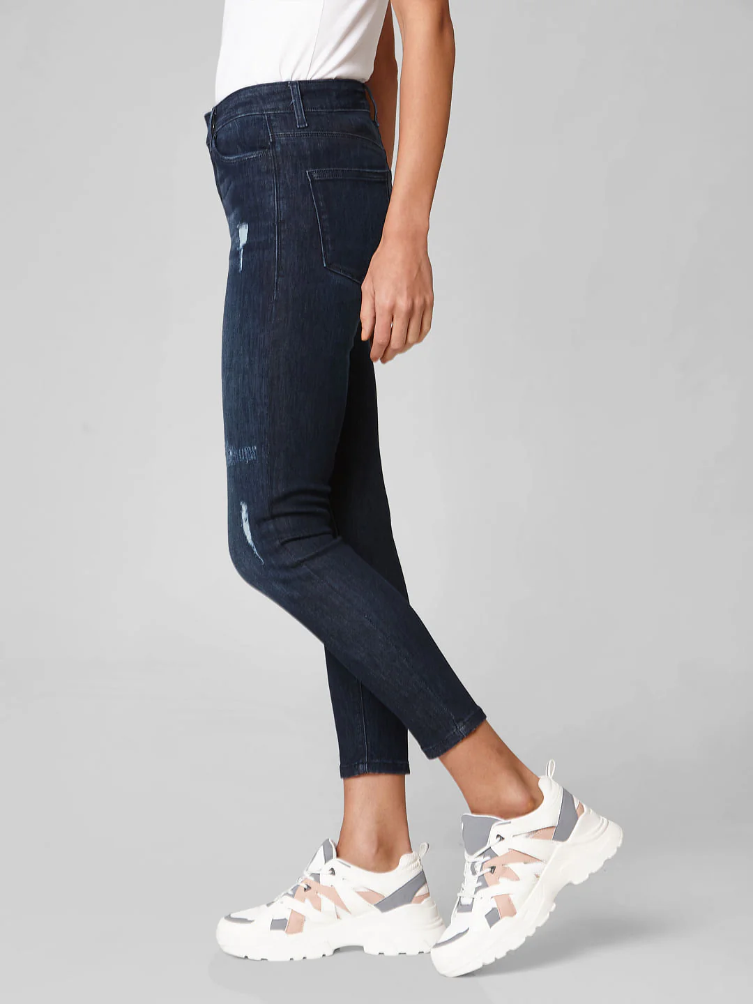 Blue Mid Rise Distressed Skinny Jeans - Image 3