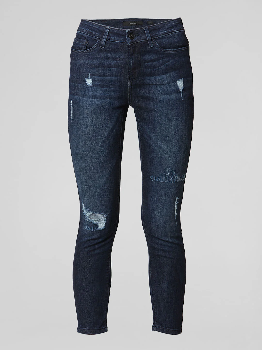 Blue Mid Rise Distressed Skinny Jeans - Image 7